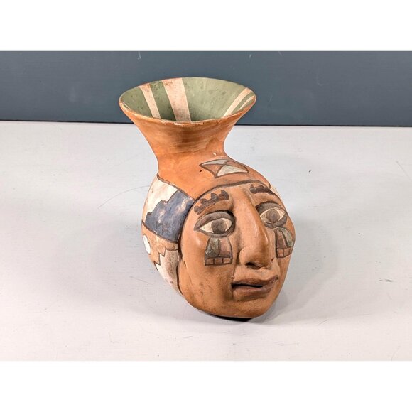 Oscar Mendoza JuJuy Pottery head Vase, Handmade Realistic Face Effigy Vessel - Picture 11 of 16